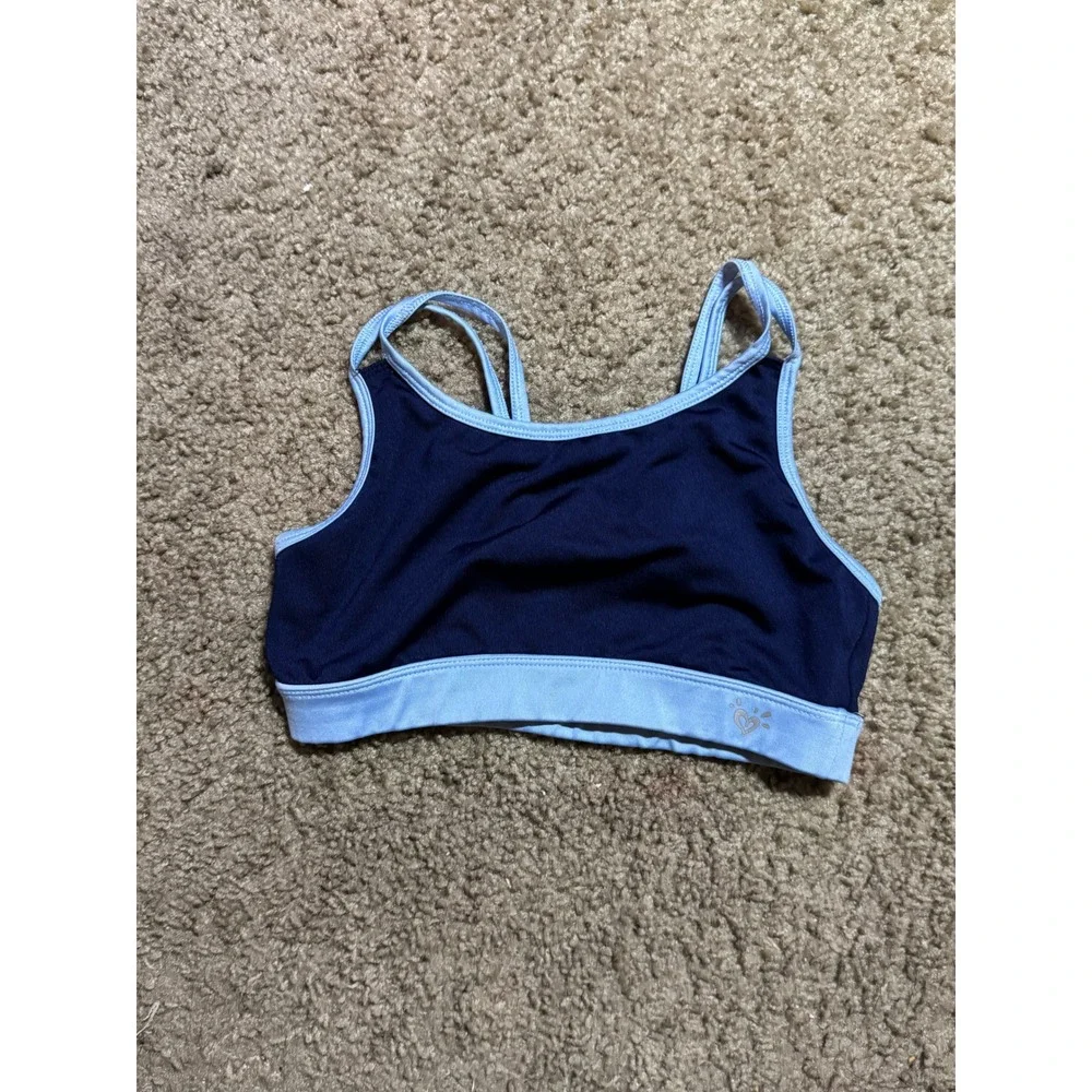 Justice Active Girls Navy Light Blue Strappy Back Sports Bra Size 34